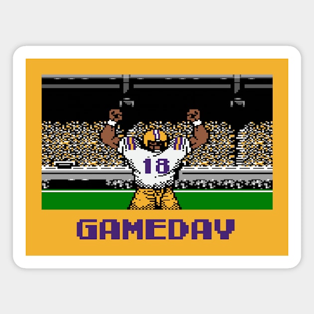 Purple and Gold Football Gameday Retro 8 Bit Linebacker Magnet by SLAG_Creative